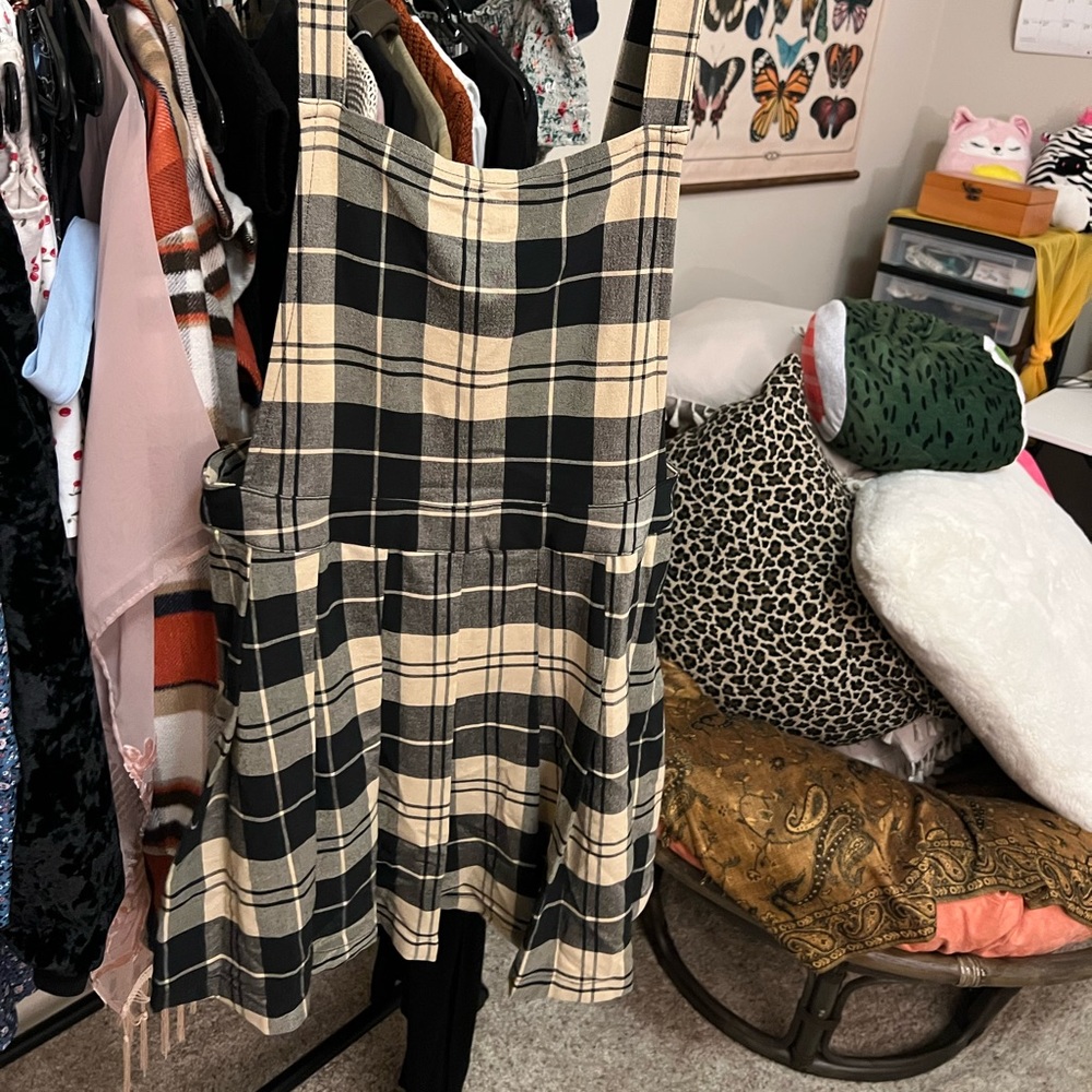 Vintage Thrifted Plaid skirt overall dress LOVE TREE Large
